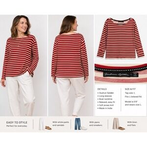 Gudrun Sjoden Rust/ White Striped Long-Sleeve Women's Shirt Organic Cotton Sz L